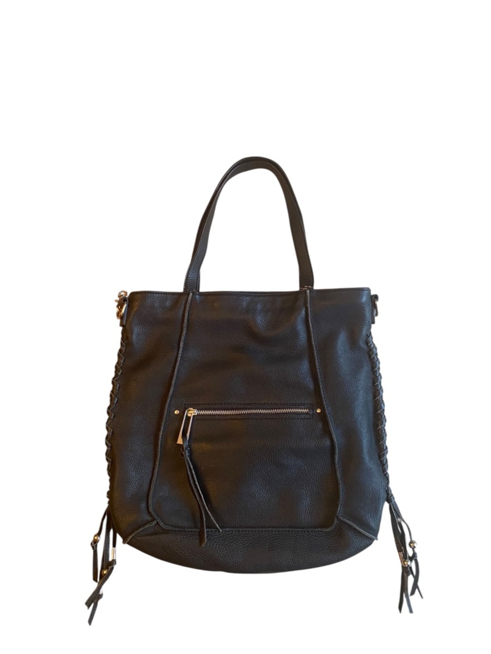 Sanctuary Black Leather Tote Hobo Bag with Braided Side Details